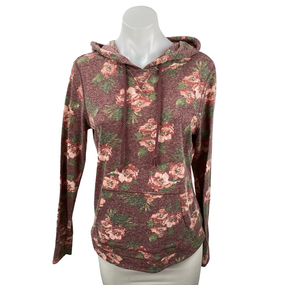Aeropostale Women Brown Floral Long Sleeve Hoodie Hooded Sweatshirt Top Size L